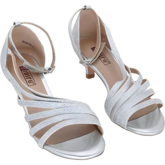 IDIFU Safina Silver Glitter 2 Inch High Heels Heeled Sandals Dress Shoes Sz 9 - Picture 1 of 6